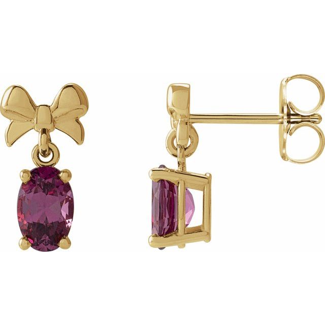 Rhodolite Garnet Oval Solitaire Stud Earrings in Gold and Platinum