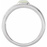 Oval White Opal Cabochon Ring in Platinum
