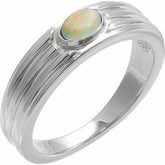 Oval White Opal Cabochon Ring in Platinum