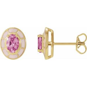 Pink Tourmaline Oval Solitaire Stud Earrings in Gold and Platinum