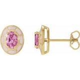 Pink Tourmaline Oval Solitaire Stud Earrings in Gold and Platinum