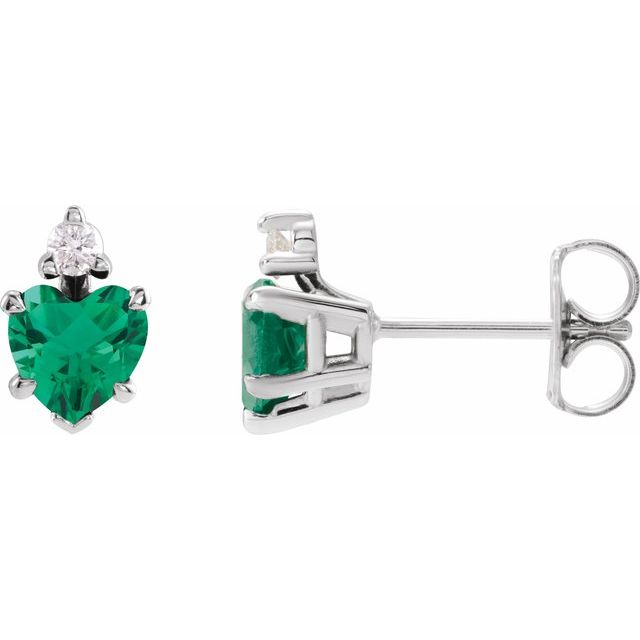 Emerald & Diamond Heart Stud Earrings in Gold and Platinum
