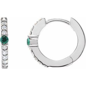 Emerald & Diamond Round Hoop Earrings in Gold and Platinum
