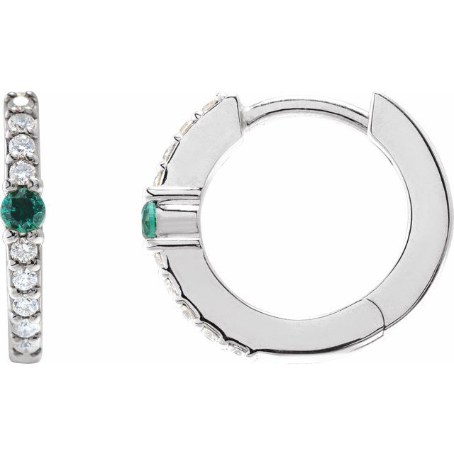 Emerald & Diamond Round Hoop Earrings in Gold and Platinum