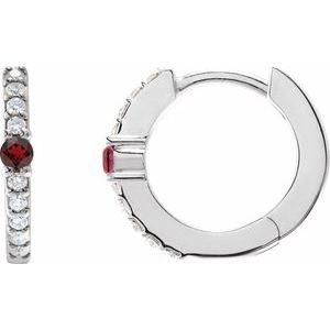 Mozambique Garnet & Diamond Round Hoop Earrings in Gold and Platinum