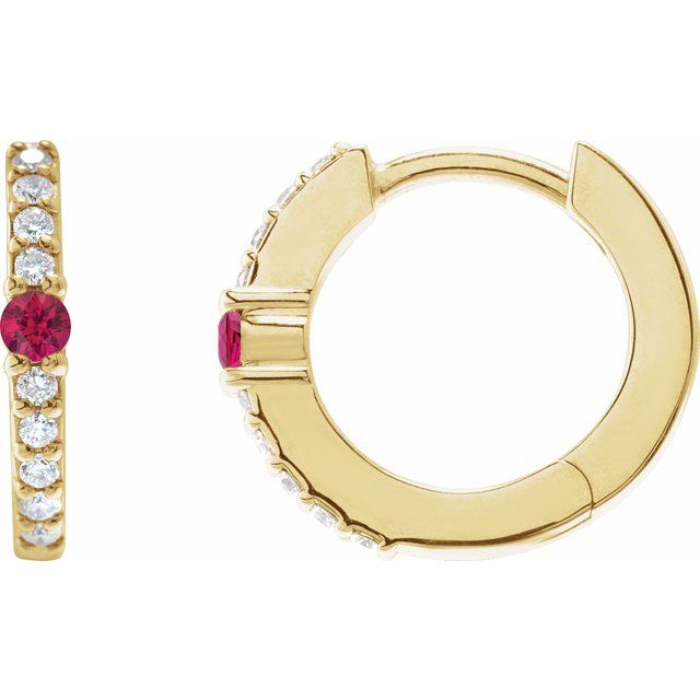 Ruby & Diamond Round Hoop Earrings in Gold and Platinum