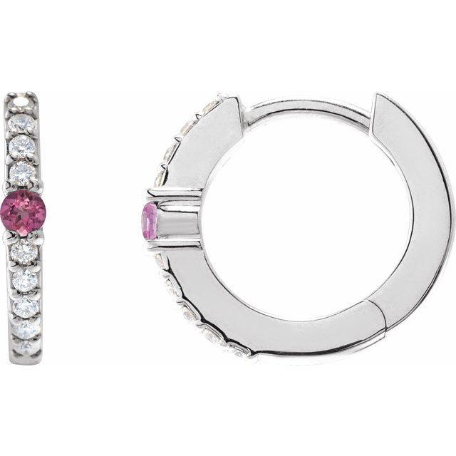 Pink Tourmaline & Diamond Round Hoop Earrings in Gold and Platinum