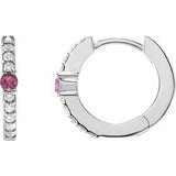 Pink Tourmaline & Diamond Round Hoop Earrings in Gold and Platinum