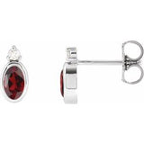 Mozambique Garnet & Diamond Oval Bezel-Set Stud Earrings in Gold and Platinum