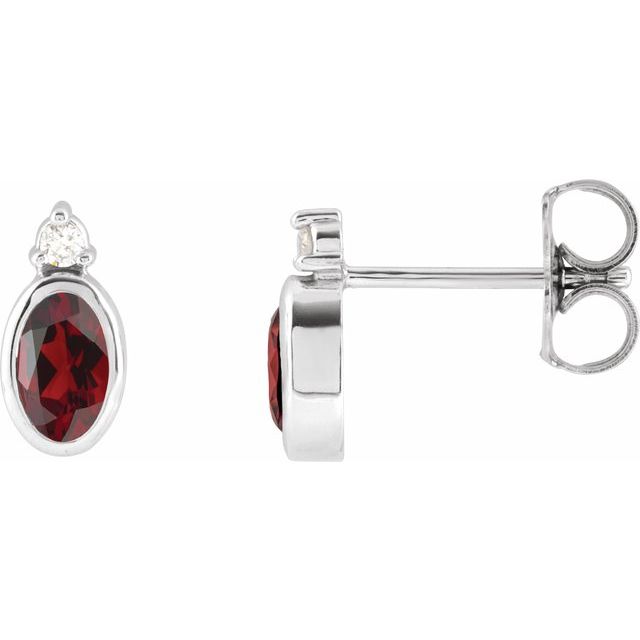 Mozambique Garnet & Diamond Oval Bezel-Set Stud Earrings in Gold and Platinum