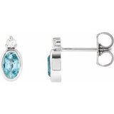 Blue Zircon & Diamond Oval Bezel-Set Stud Earrings in Gold and Platinum