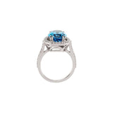 Oval Swiss Blue Topaz Halo Ring with Diamond Accents in White Gold