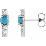 Turquoise & Diamond Round Bar Earrings in Gold and Platinum