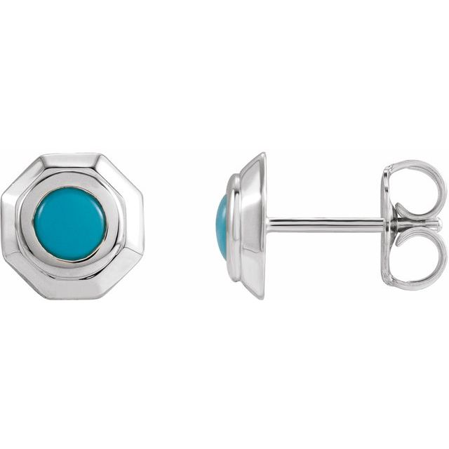 Turquoise Round Geometric Stud Earrings in Gold and Platinum