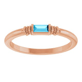 Straight Baguette Lab-Grown Aqua Sapphire Ring in Gold and Platinum