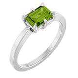 Emerald Peridot Solitaire Ring in Gold and Platinum