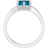 Emerald London Blue Topaz Solitaire Ring in White Gold