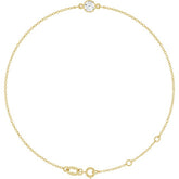 1-Stone Natural White Sapphire & Round Bezel-Set Link Bracelet In Set