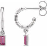 Pink Tourmaline Baguette Hoop Earrings in Gold and Platinum