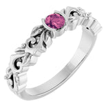 Round Pink Tourmaline Symbols Ring in Gold and Platinum