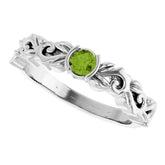 Round Peridot Symbols Ring in Gold and Platinum