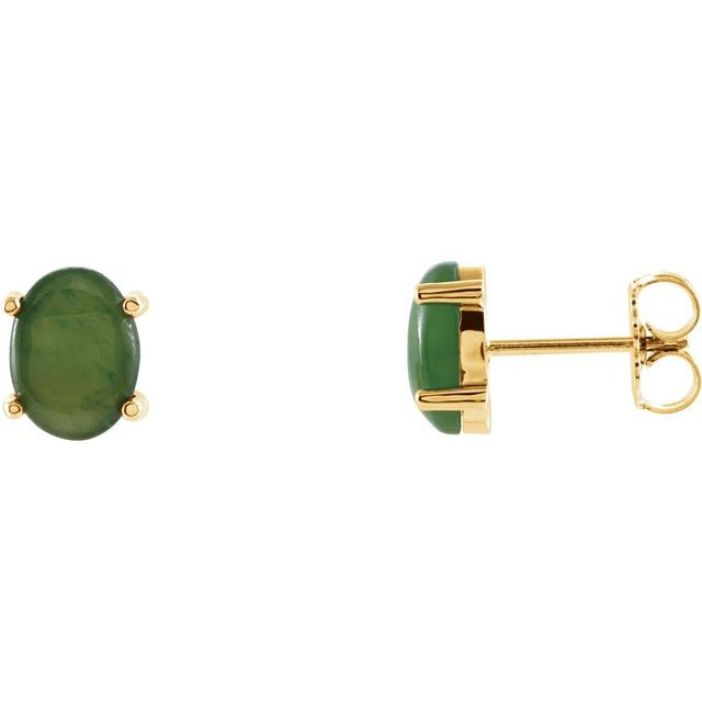 Nephrite Jade Oval Stud Earrings in Gold and Platinum