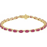 Oval Lab-Grown Ruby & Lab-Grown Diamond Line Bracelet In Gold & Platinum