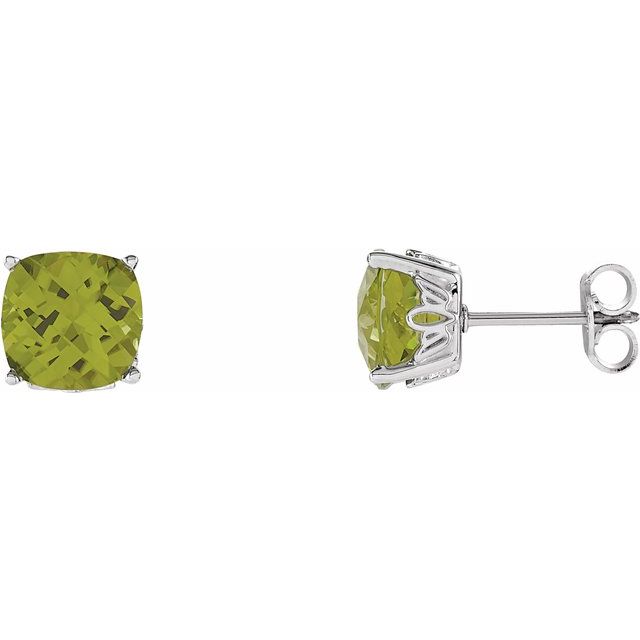Peridot Cushion Stud Earrings in Gold and Platinum