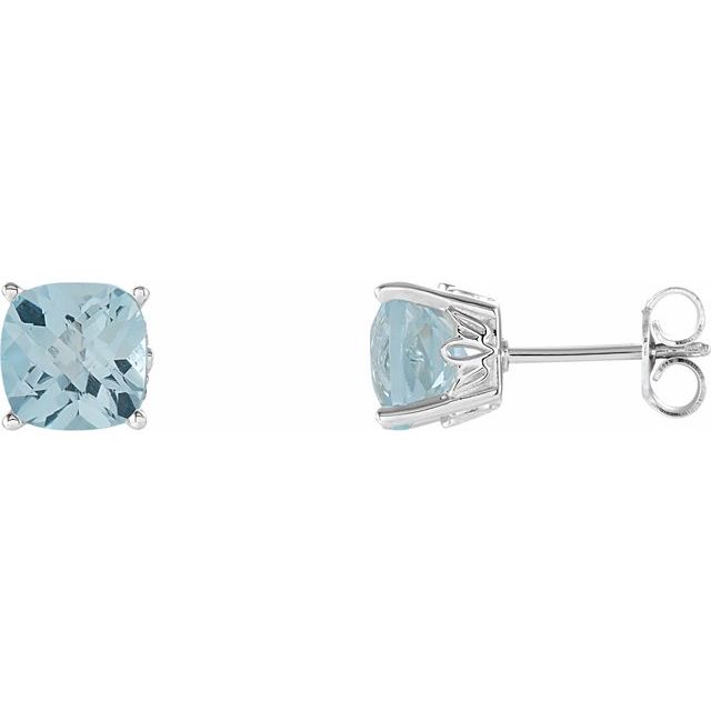Sky Blue Topaz Cushion Stud Earrings in Gold and Platinum