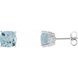 Sky Blue Topaz Cushion Stud Earrings in Gold and Platinum