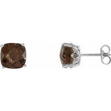 Smoky Quartz Cushion Stud Earrings in Gold and Platinum