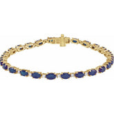 Oval Lab-Grown Blue Sapphire & Lab-Grown Diamond Line Bracelet In Gold & Platinum