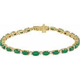 Oval Lab-Grown Emerald & Lab-Grown Diamond Line Bracelet In Gold & Platinum
