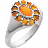 Oval Mexican Fire Opal Halo Ring in Platinum