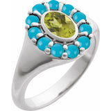 Oval Peridot Halo Ring in Gold and Platinum