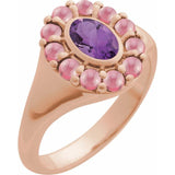Oval Amethyst Halo Ring in Gold and Platinum