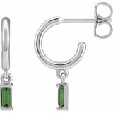 Green Tourmaline Baguette Hoop Earrings in Gold and Platinum