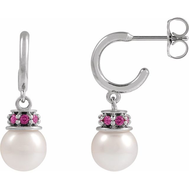 Freshwater Pearl Hoop Earrings in Gold and Platinum