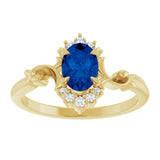 Oval Lab-Grown Blue Sapphire & Diamond Ring in Yellow Gold