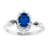 Oval Lab-Grown Blue Sapphire & Diamond Accented Ring in White Gold