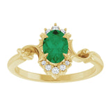 Oval Lab-Grown Emerald & Diamond Accented Ring in Yellow Gold