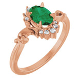 Oval Lab-Grown Emerald & Diamond Accented Ring in Gold and Platinum