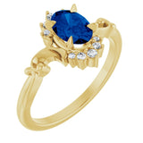 Oval Lab-Grown Blue Sapphire & Diamond Ring in Yellow Gold