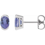 Tanzanite Oval Solitaire Stud Earrings in Gold and Platinum