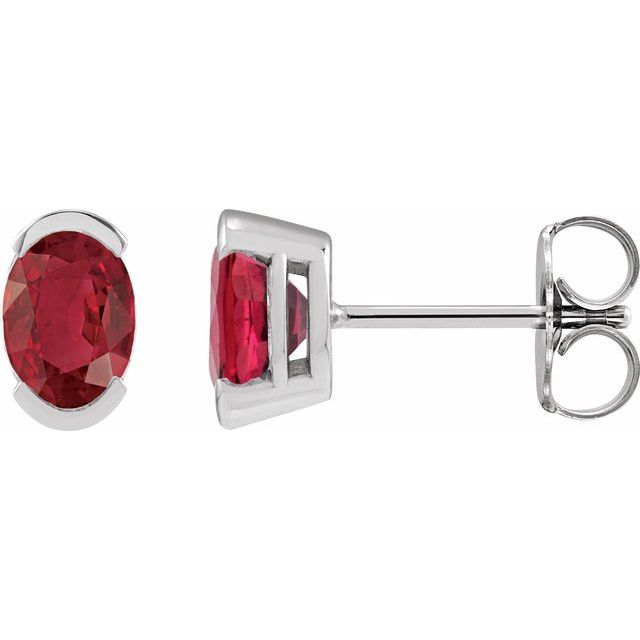 Ruby Oval Solitaire Stud Earrings in Gold and Platinum