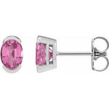Pink Sapphire Oval Solitaire Stud Earrings in Gold and Platinum
