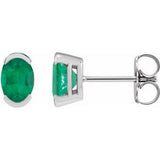 Emerald Oval Solitaire Stud Earrings in Gold and Platinum