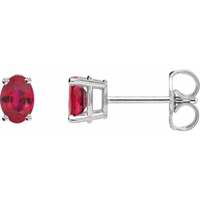 Ruby Oval Stud Earrings in Gold and Platinum