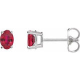 Ruby Oval Stud Earrings in Gold and Platinum