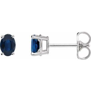 Blue Sapphire Oval Stud Earrings in Gold and Platinum